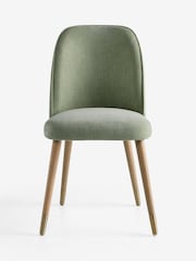 Set of 2 Relaxed Linen Look Light Green/Wood Leg Valencia Upholstered Dining Chairs - Image 5 of 9