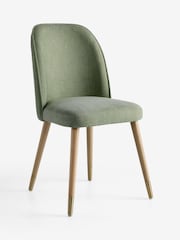 Set of 2 Relaxed Linen Look Light Green/Wood Leg Valencia Upholstered Dining Chairs - Image 6 of 9