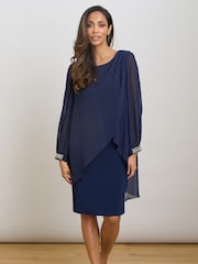Gina Bacconi Blue Lexie Embellished Sleeves Dress - Image 1 of 7