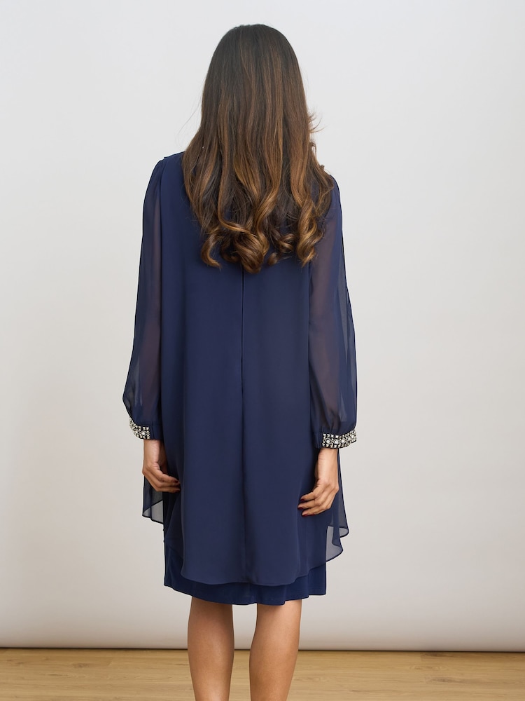 Gina Bacconi Blue Lexie Embellished Sleeves Dress - Image 2 of 7