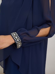 Gina Bacconi Blue Lexie Embellished Sleeves Dress - Image 4 of 7