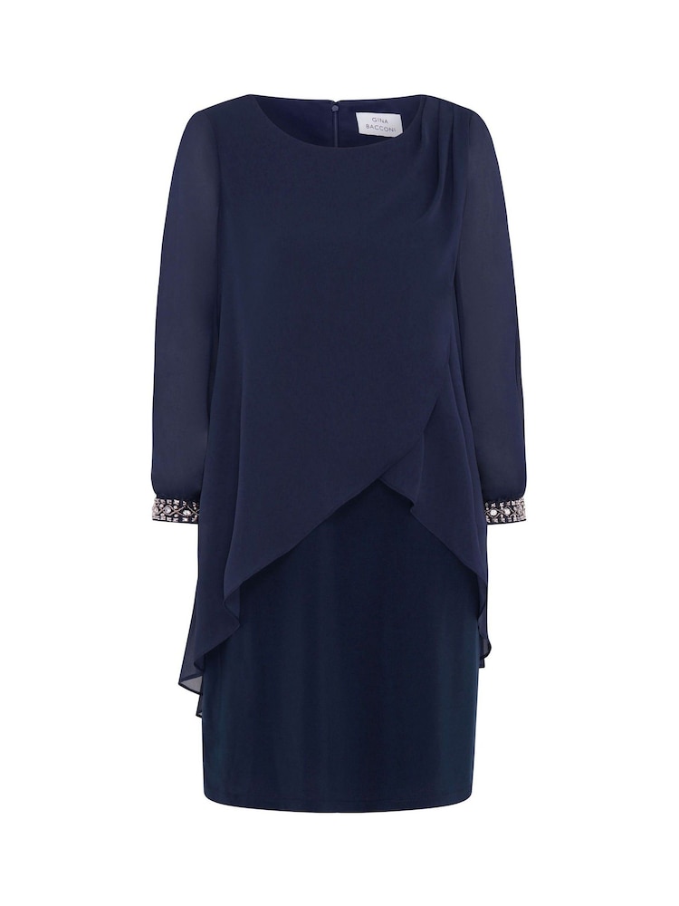 Gina Bacconi Blue Lexie Embellished Sleeves Dress - Image 7 of 7