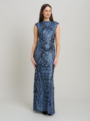 Gina Bacconi Blue Felice Sequin Embellished Maxi Dress - Image 1 of 4