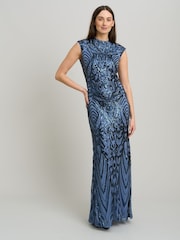 Gina Bacconi Blue Felice Sequin Embellished Maxi Dress - Image 3 of 4