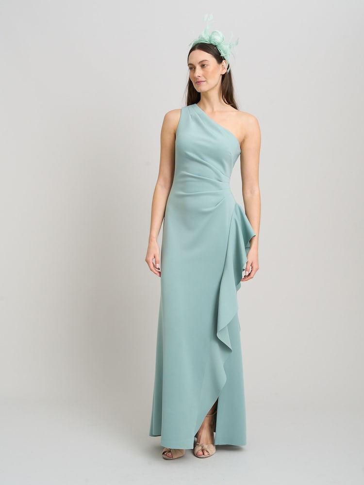 Gina Bacconi Green Darby One Shoulder Frill Dress - Image 1 of 6