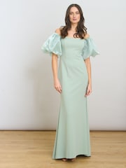 Gina Bacconi Green Indigo Puff Sleeve Maxi Dress - Image 1 of 8