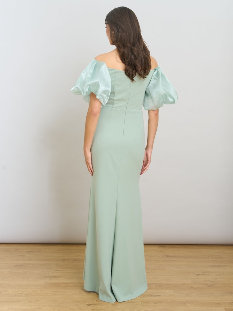 Gina Bacconi Green Indigo Puff Sleeve Maxi Dress - Image 2 of 8