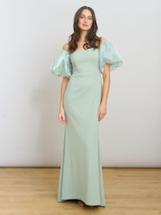 Gina Bacconi Green Indigo Puff Sleeve Maxi Dress - Image 3 of 8