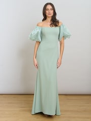Gina Bacconi Green Indigo Puff Sleeve Maxi Dress - Image 5 of 8