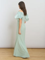 Gina Bacconi Green Indigo Puff Sleeve Maxi Dress - Image 6 of 8