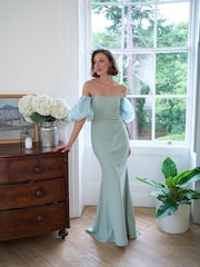 Gina Bacconi Green Indigo Puff Sleeve Maxi Dress - Image 7 of 8