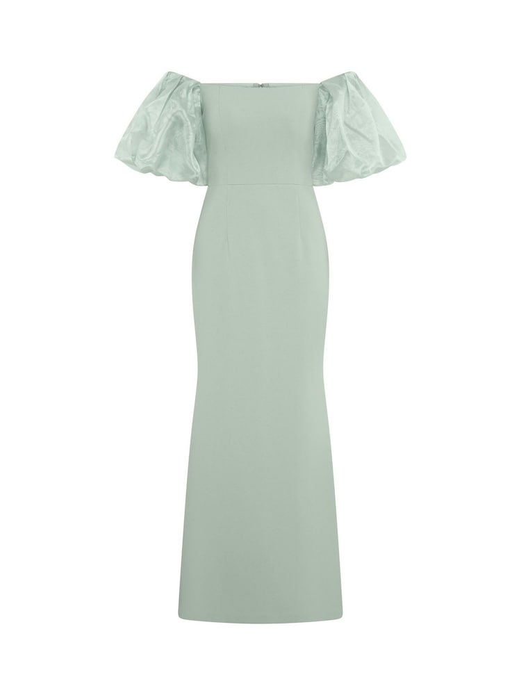 Gina Bacconi Green Indigo Puff Sleeve Maxi Dress - Image 8 of 8