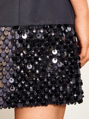 Friends Like These Black Satin Short Sleeve Sequin Hem Mini Dress - Image 4 of 6