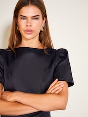 Friends Like These Black Satin Short Sleeve Sequin Hem Mini Dress - Image 5 of 6