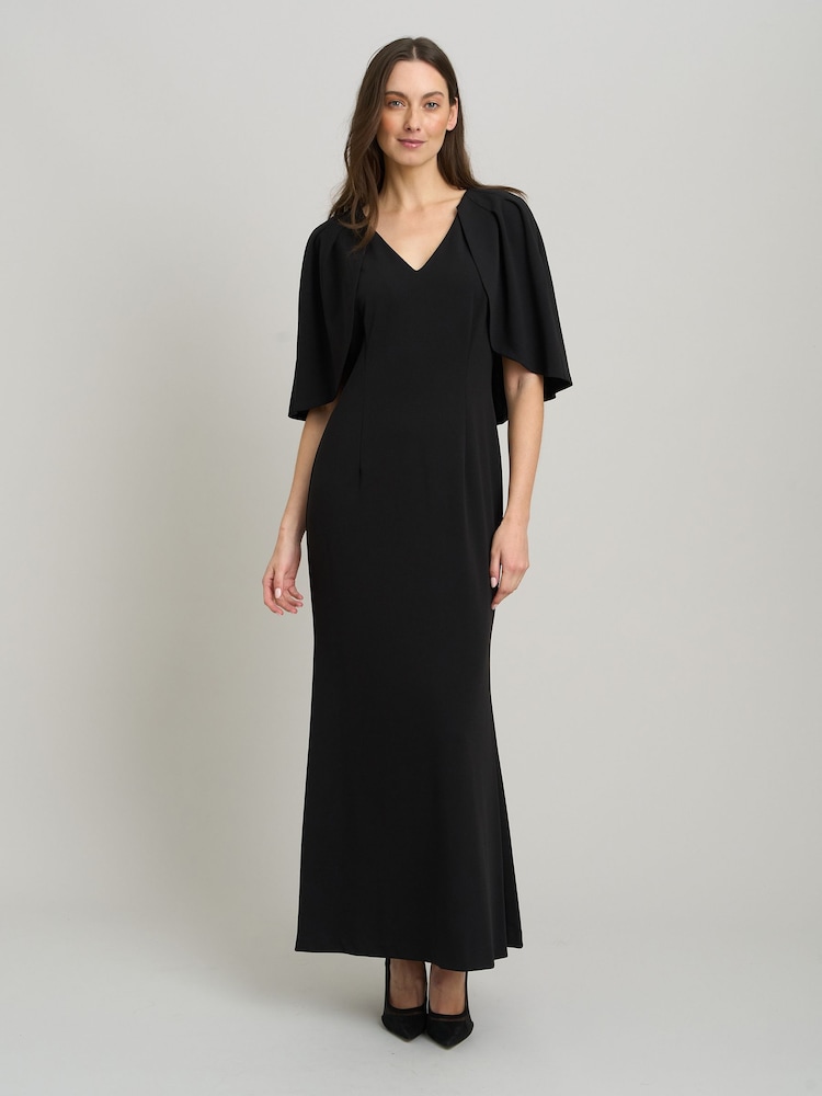 Gina Bacconi Black Francine Cape Sleeve Maxi Dress - Image 1 of 5 Gina Bacconi Black Francine Cape Sleeve Maxi Dress - Image 1 of 5