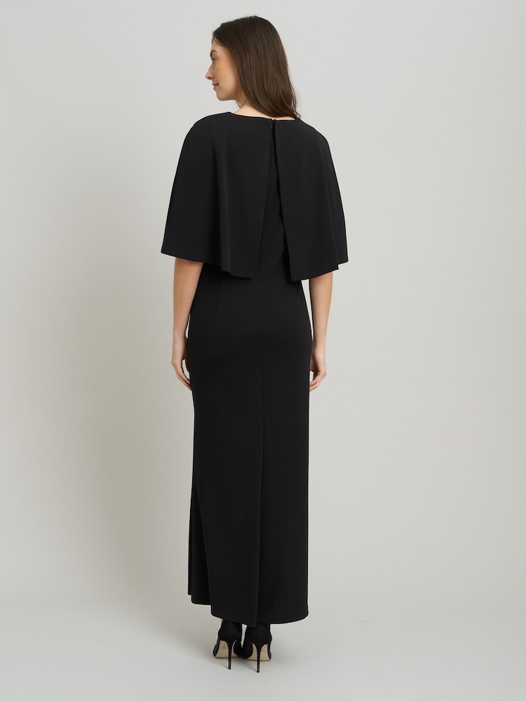 Gina Bacconi Black Francine Cape Sleeve Maxi Dress - Image 2 of 5 Gina Bacconi Black Francine Cape Sleeve Maxi Dress - Image 2 of 5