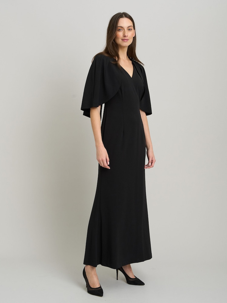 Gina Bacconi Black Francine Cape Sleeve Maxi Dress - Image 5 of 5 Gina Bacconi Black Francine Cape Sleeve Maxi Dress - Image 5 of 5