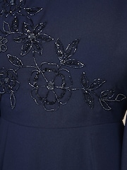 Friends Like These Navy Petite Floral Embellished Chiffon Long Sleeve Midi Dress - Image 2 of 5
