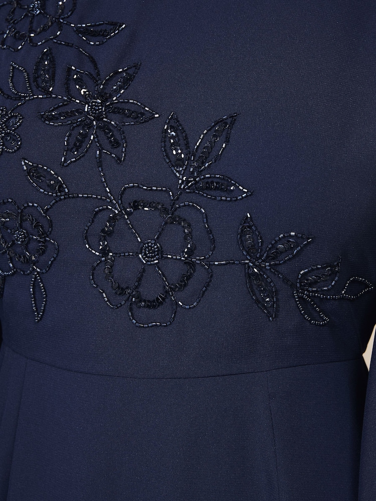 Friends Like These Navy Petite Floral Embellished Chiffon Long Sleeve Midi Dress - Image 2 of 5 Friends Like These Navy Petite Floral Embellished Chiffon Long Sleeve Midi Dress - Image 2 of 5