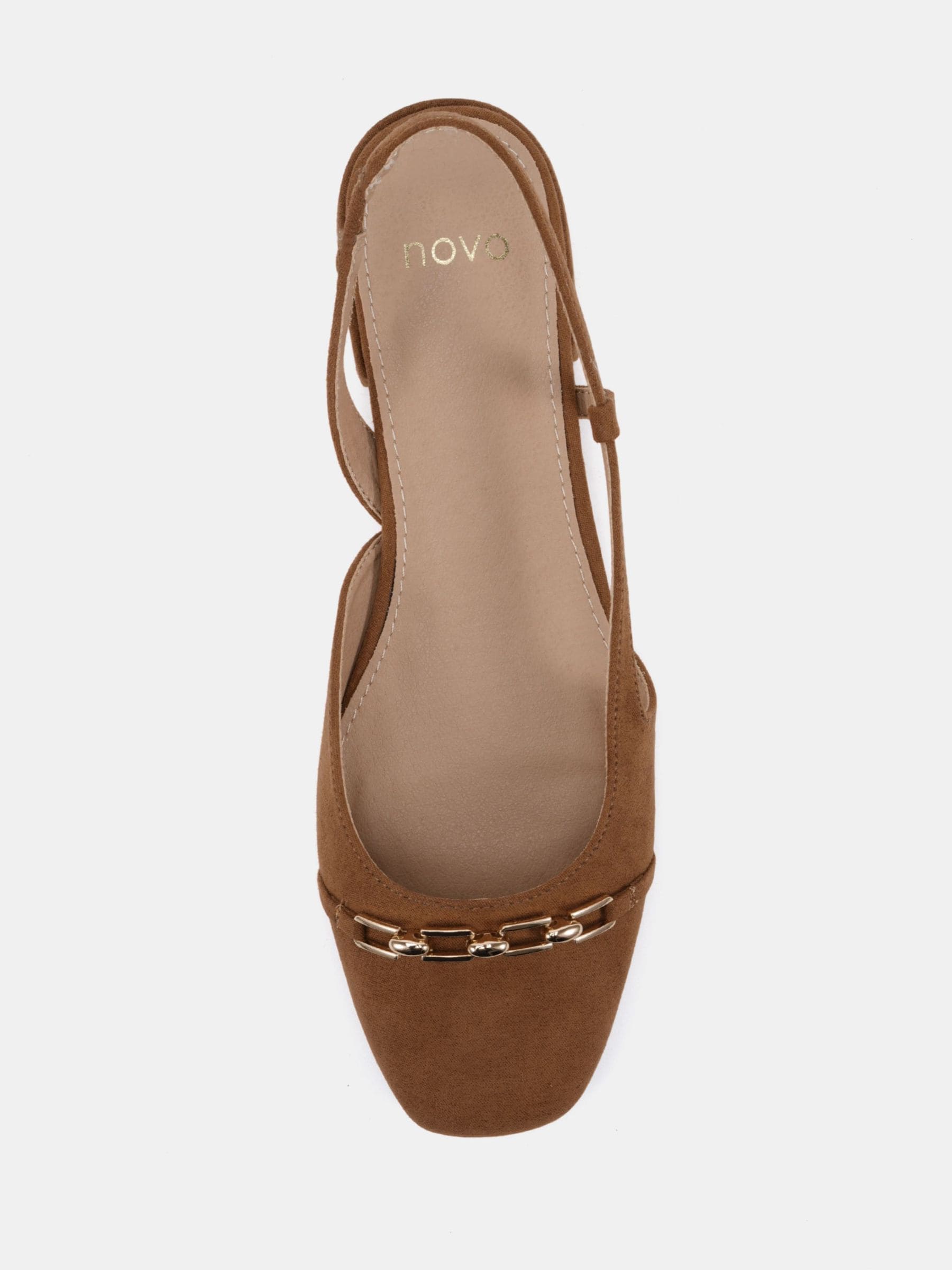 Buy Novo Tan Brown Wide Fit Fizz Chain Detail Slingback Flat Shoes