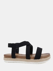 Novo Black Wide Fit Tamara Elastic Cross Front Espadrille Flat Sandals - Image 2 of 6