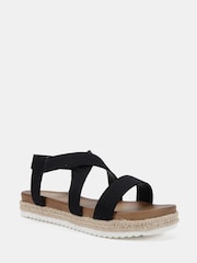 Novo Black Wide Fit Tamara Elastic Cross Front Espadrille Flat Sandals - Image 3 of 6