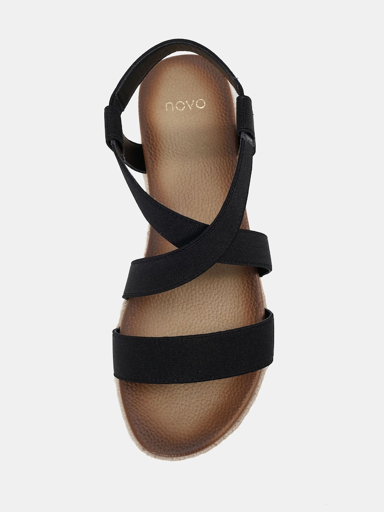 Novo Black Wide Fit Tamara Elastic Cross Front Espadrille Flat Sandals - Image 6 of 6