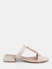 Novo White Standard Fit Trinity Hardware Stone Detail Mule Flat Sandals - Image 2 of 6