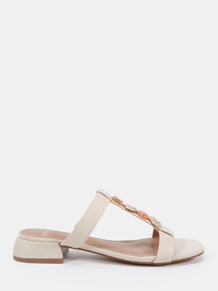 Novo White Standard Fit Trinity Hardware Stone Detail Mule Flat Sandals - Image 2 of 6 Novo White Standard Fit Trinity Hardware Stone Detail Mule Flat Sandals - Image 2 of 6