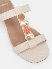 Novo White Standard Fit Trinity Hardware Stone Detail Mule Flat Sandals - Image 5 of 6