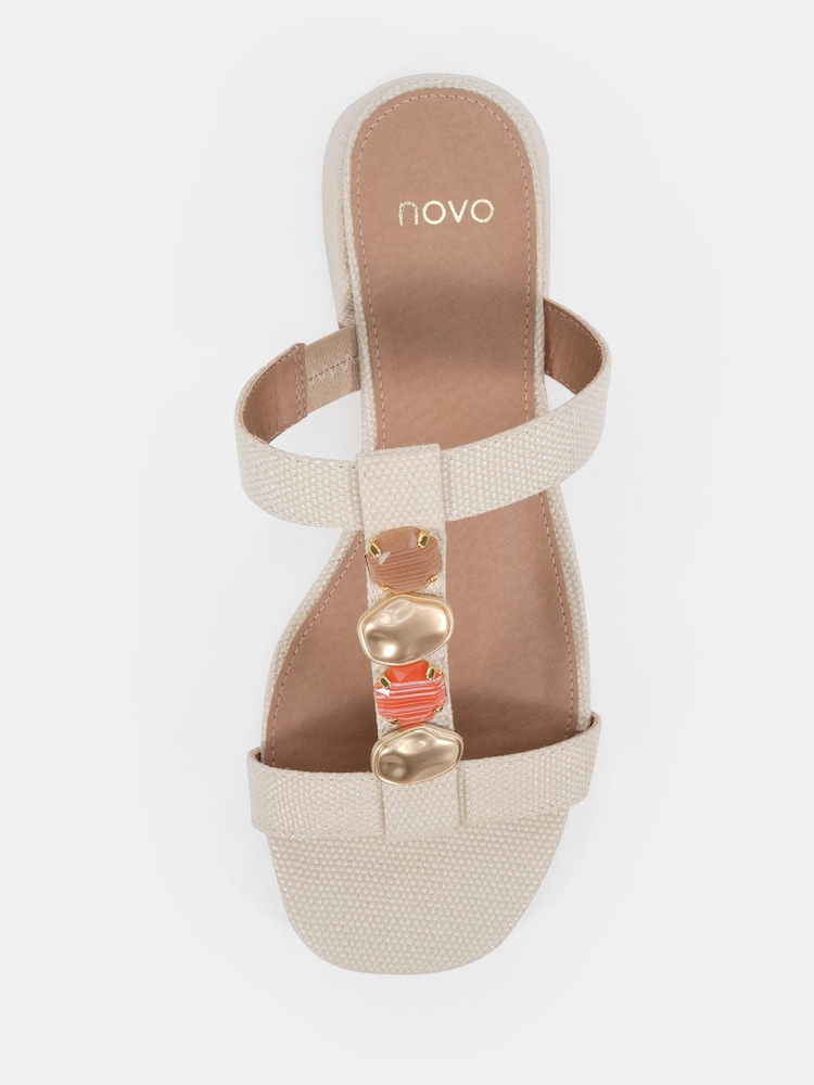 Novo White Standard Fit Trinity Hardware Stone Detail Mule Flat Sandals - Image 6 of 6 Novo White Standard Fit Trinity Hardware Stone Detail Mule Flat Sandals - Image 6 of 6