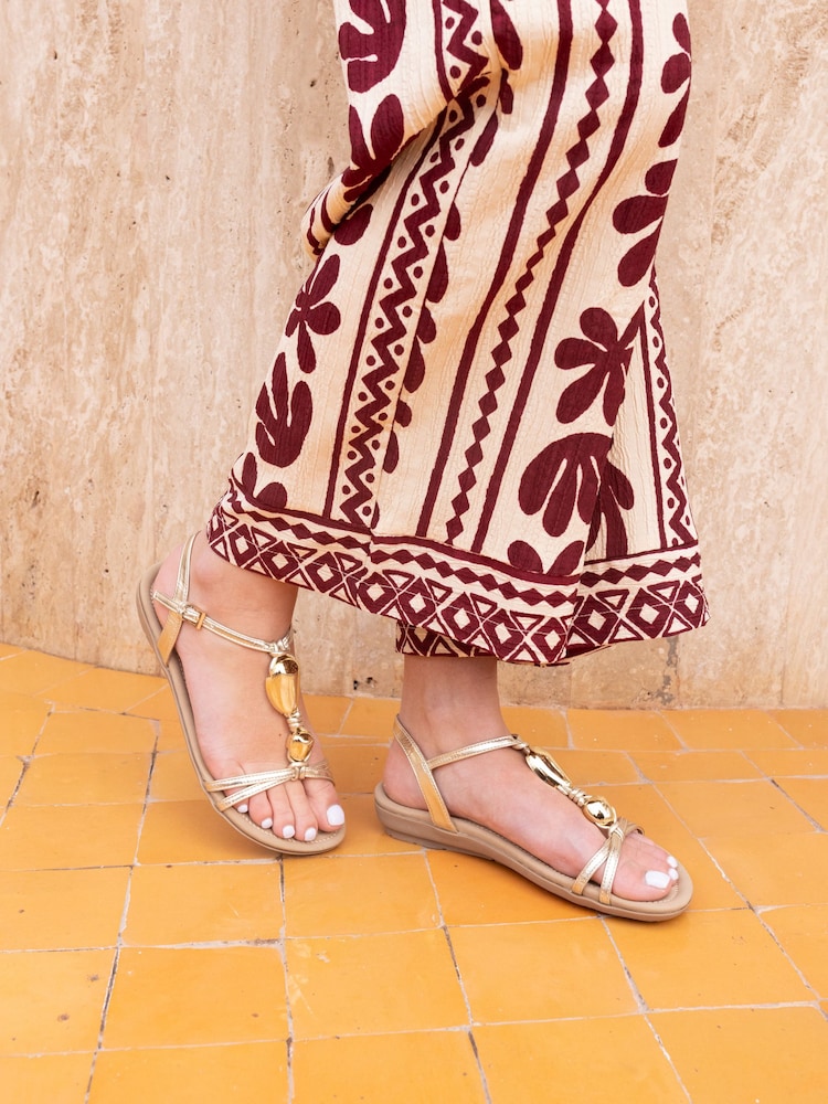 Novo Gold Tabby Hardware Detail Padded Footbed Sandals - Image 1 of 6 Novo Gold Tabby Hardware Detail Padded Footbed Sandals - Image 1 of 6