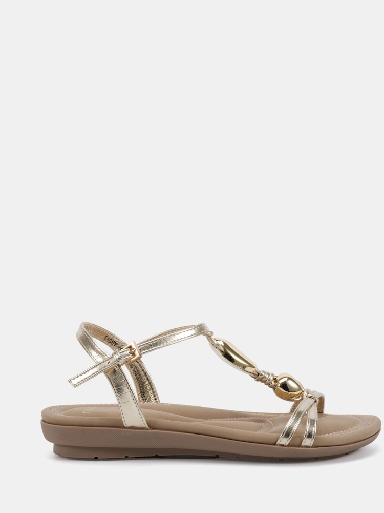 Novo Gold Tabby Hardware Detail Padded Footbed Sandals - Image 2 of 6 Novo Gold Tabby Hardware Detail Padded Footbed Sandals - Image 2 of 6