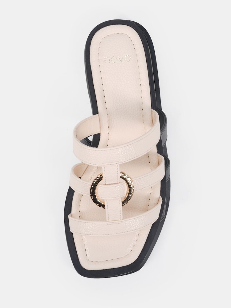 Novo White Wide Fit Talia Ring Hardware Detail Strappy Mule Sandals - Image 6 of 6