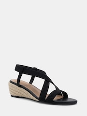 Novo Black Wide Fit Brody Elastic Cross Front Low Wedge Sandals - Image 3 of 6