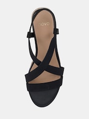 Novo Black Wide Fit Brody Elastic Cross Front Low Wedge Sandals - Image 6 of 6