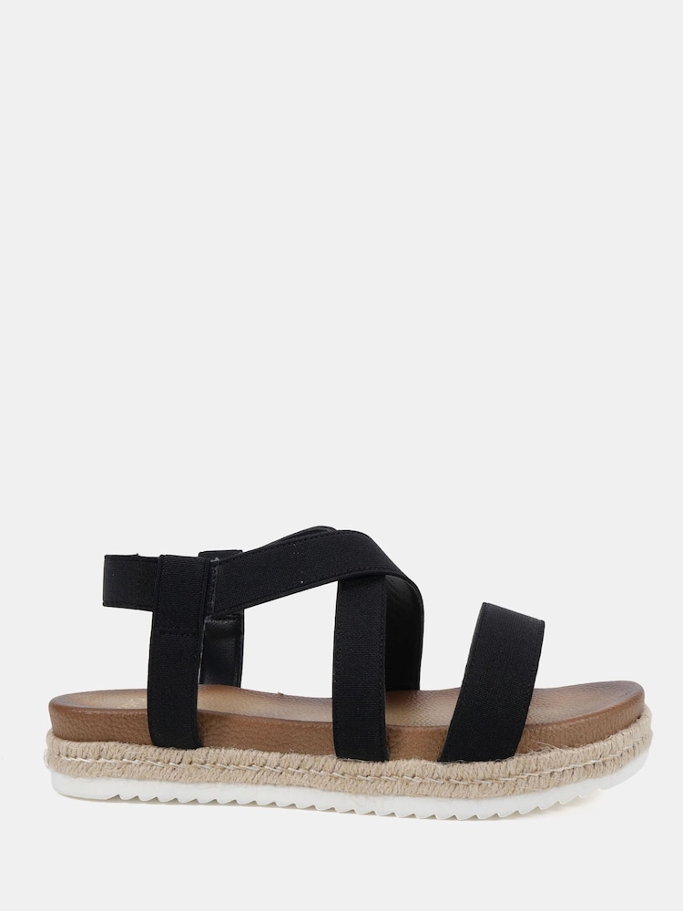 Novo Black Standard Fit Tamara Elastic Cross Front Espadrille Flat Sandals - Image 2 of 6