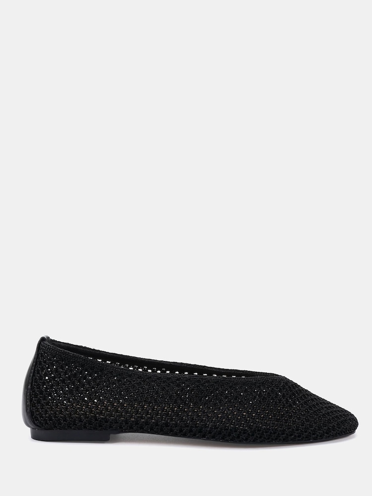 Novo Black Wide Fit Fame Woven Flat Ballerina Shoes - Image 2 of 6 Novo Black Wide Fit Fame Woven Flat Ballerina Shoes - Image 2 of 6