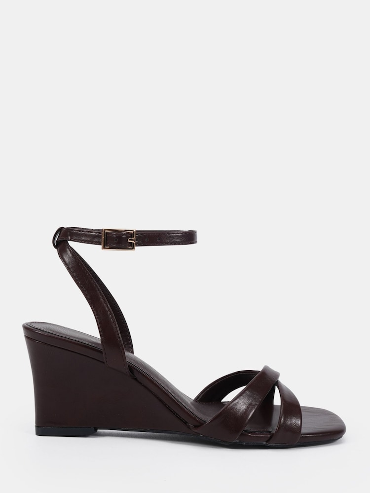 Novo Brown Standard Fit Bexley Cross Front Ankle Strap Wedge Sandals - Image 2 of 6