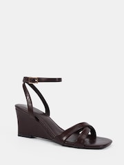 Novo Brown Standard Fit Bexley Cross Front Ankle Strap Wedge Sandals - Image 3 of 6