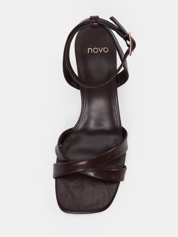 Novo Brown Standard Fit Bexley Cross Front Ankle Strap Wedge Sandals - Image 6 of 6