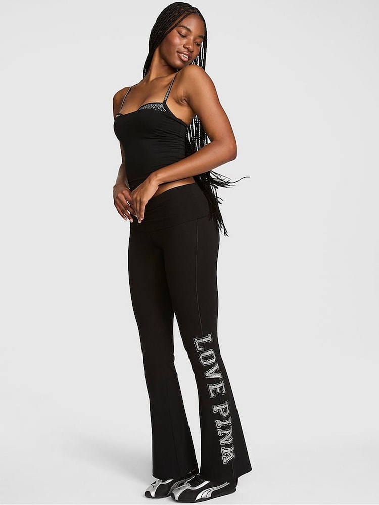 Victoria's Secret PINK Black Shine Foldover Leggings - Image 1 of 2