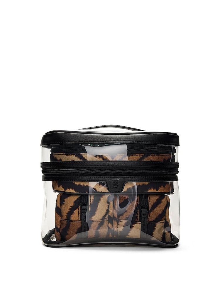 Victoria's Secret Brown Tiger Stripe 4 Piece Makeup Bag - Image 1 of 3 Victoria's Secret Brown Tiger Stripe 4 Piece Makeup Bag - Image 1 of 3