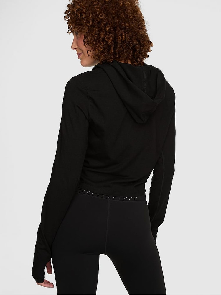 Victoria's Secret Pink Black Shine Cropped Hoodie - Image 2 of 2 Victoria's Secret Pink Black Shine Cropped Hoodie - Image 2 of 2