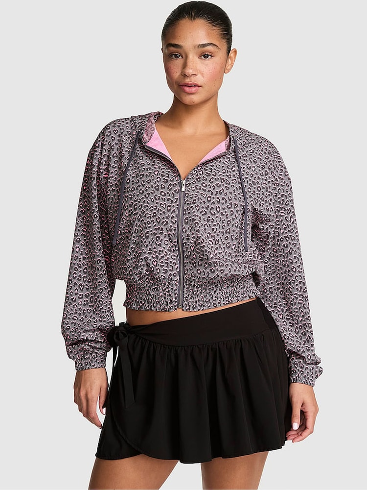 Victoria's Secret Pink Twilight Grey Leopard Woven Hooded Jacket - Image 1 of 2 Victoria's Secret Pink Twilight Grey Leopard Woven Hooded Jacket - Image 1 of 2