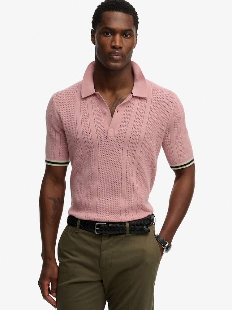 سپر ڈری بنا ہوا بناوٹ کی چھوٹی بازو پولو شرٹ - تصویر 1 از 7