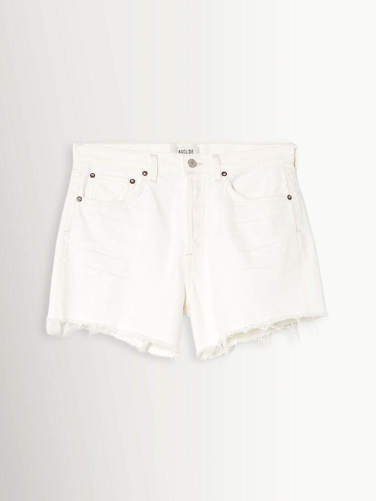 AGOLDE White Parker Long Distressed Denim Shorts - Image 10 of 10
