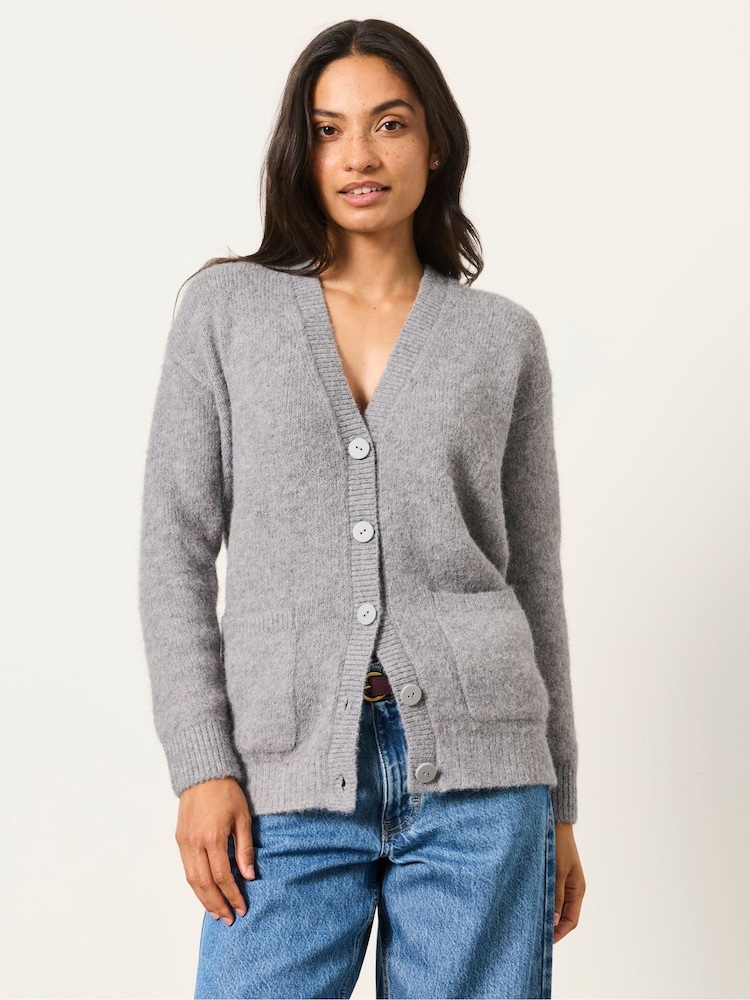 FatFace Lou Mid Grey Longline Knitted Cardigan - Image 1 of 6 FatFace Lou Mid Grey Longline Knitted Cardigan - Image 1 of 6