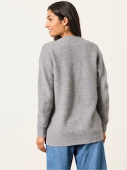 FatFace Lou Mid Grey Longline Knitted Cardigan - Image 2 of 6