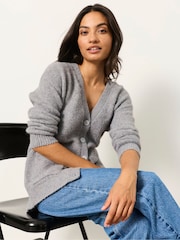 FatFace Lou Mid Grey Longline Knitted Cardigan - Image 5 of 6